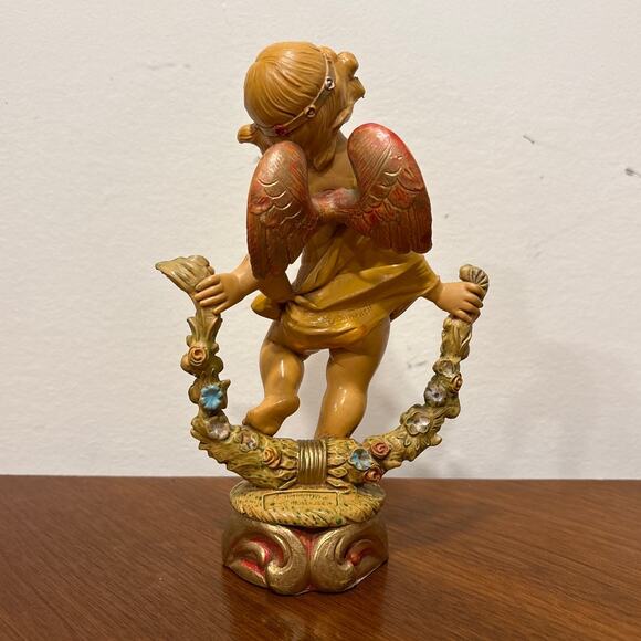 Vintage Cherub Angel Figurine with Floral Garland Italian Made Holiday Decor - Picture 5 of 9